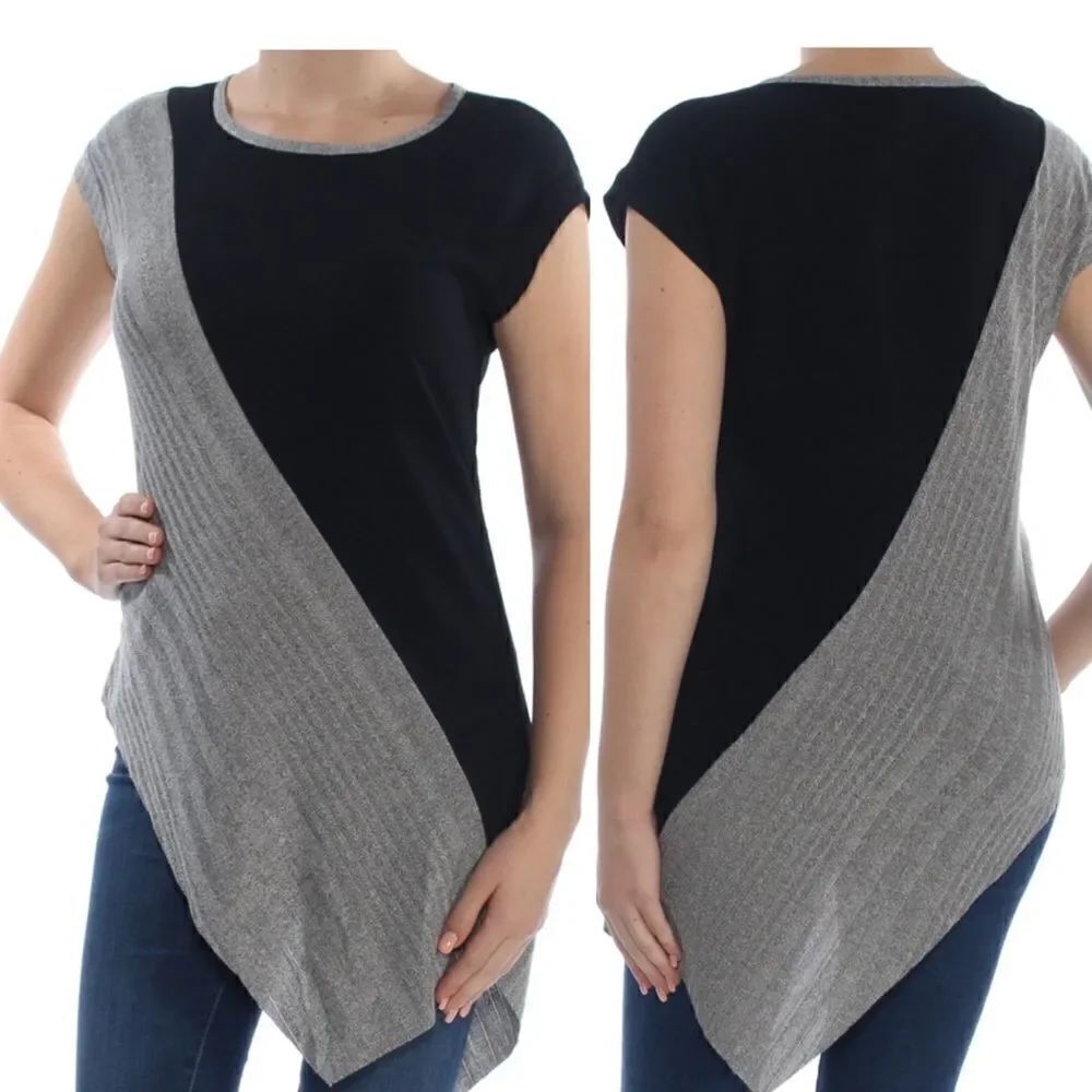 BAR III Asymmetrical Color Block Cap Sleeve Top-S